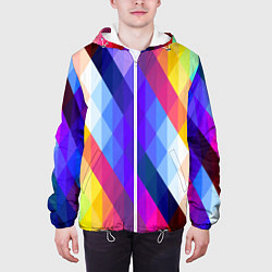 Куртка с капюшоном мужская Разноцветный геометрический узор, цвет: 3D-белый — фото 2