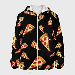 Куртка с капюшоном мужская Куски пиццы на черном фоне, цвет: 3D-белый