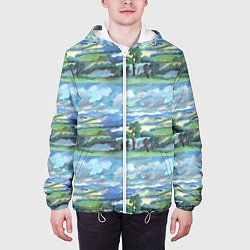 Куртка с капюшоном мужская Российские просторы акварель, цвет: 3D-белый — фото 2