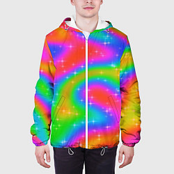 Куртка с капюшоном мужская Световые блики на радужном фоне, цвет: 3D-белый — фото 2
