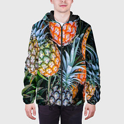 Куртка с капюшоном мужская Фон из ананасов, цвет: 3D-черный — фото 2
