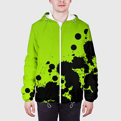 Куртка с капюшоном мужская Чёрные кляксы на зелёном фоне, цвет: 3D-белый — фото 2