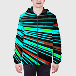 Куртка с капюшоном мужская Расходящиеся неоновые лучи, цвет: 3D-черный — фото 2