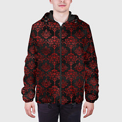 Куртка с капюшоном мужская Красные классические узоры на черном фоне, цвет: 3D-черный — фото 2