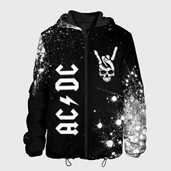 Куртка с капюшоном мужская AC DC и рок символ на темном фоне, цвет: 3D-черный