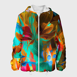 Куртка с капюшоном мужская Растительная абстрактная композиция, цвет: 3D-белый