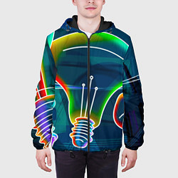 Куртка с капюшоном мужская Неоновые лампы - коллаж, цвет: 3D-черный — фото 2