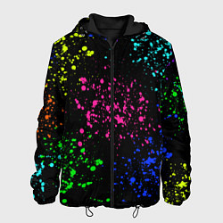 Куртка с капюшоном мужская Брызги неоновых красок, цвет: 3D-черный