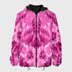 Куртка с капюшоном мужская Яркий малиново-розовый геометрический узор, цвет: 3D-черный