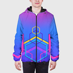 Куртка с капюшоном мужская Многоцветный градиент с геометрическими фигурами, цвет: 3D-черный — фото 2