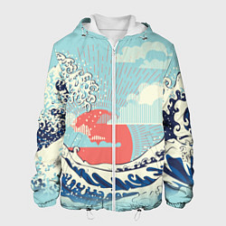 Куртка с капюшоном мужская Морской пейзаж с большими волнами на закате, цвет: 3D-белый