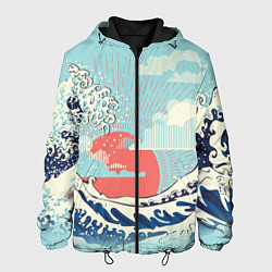 Куртка с капюшоном мужская Морской пейзаж с большими волнами на закате, цвет: 3D-черный