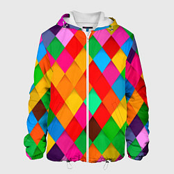 Куртка с капюшоном мужская Цветные лоскуты - пэчворк, цвет: 3D-белый