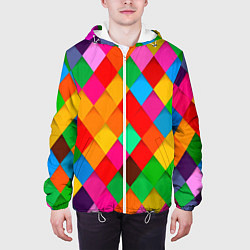 Куртка с капюшоном мужская Цветные лоскуты - пэчворк, цвет: 3D-белый — фото 2