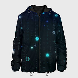 Куртка с капюшоном мужская Неоновый дождик из снежинок, цвет: 3D-черный