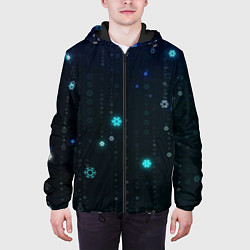 Куртка с капюшоном мужская Неоновый дождик из снежинок, цвет: 3D-черный — фото 2