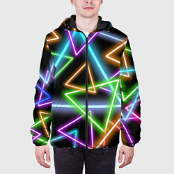 Куртка с капюшоном мужская Неоновые треугольники - текстура, цвет: 3D-черный — фото 2