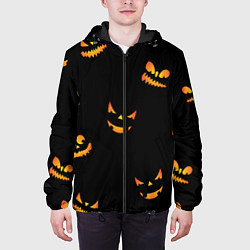 Куртка с капюшоном мужская Halloween горящие тыквы, цвет: 3D-черный — фото 2