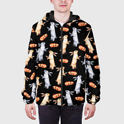 Куртка с капюшоном мужская Акварельные кролики, цвет: 3D-черный — фото 2