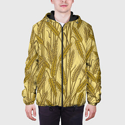 Куртка с капюшоном мужская Винтажные колоски пшеницы, цвет: 3D-черный — фото 2