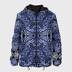 Куртка с капюшоном мужская Ажурный модный кружевной синий узор, цвет: 3D-черный