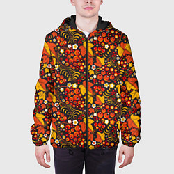 Куртка с капюшоном мужская Хохлома-царица узоров, цвет: 3D-черный — фото 2