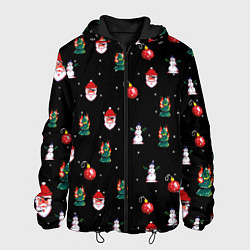 Куртка с капюшоном мужская Новогодний узор с крутым дедом, цвет: 3D-черный