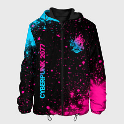 Куртка с капюшоном мужская Cyberpunk 2077 - neon gradient: надпись, символ, цвет: 3D-черный