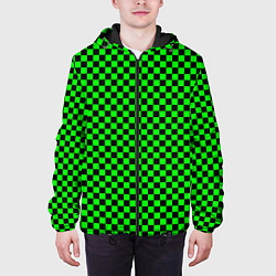 Куртка с капюшоном мужская Зелёная шахматка - паттерн, цвет: 3D-черный — фото 2