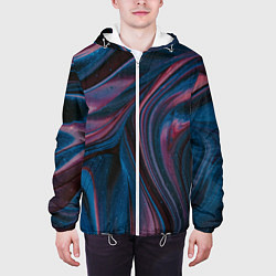 Куртка с капюшоном мужская Абстрактные фиолетовые и синие волны с блёстками, цвет: 3D-белый — фото 2