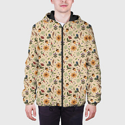 Куртка с капюшоном мужская Растения на бежевом фоне, цвет: 3D-черный — фото 2