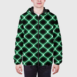 Куртка с капюшоном мужская Зелёная неоновая сетка, цвет: 3D-черный — фото 2