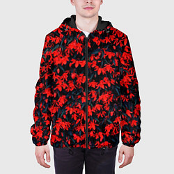 Куртка с капюшоном мужская Красные бегонии, цвет: 3D-черный — фото 2