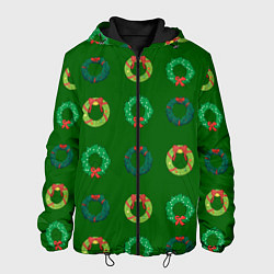 Куртка с капюшоном мужская Зеленые рождественские венки омелы, цвет: 3D-черный
