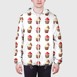 Куртка с капюшоном мужская Новогодние кексики, паттерн, цвет: 3D-белый — фото 2