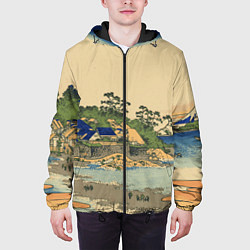 Куртка с капюшоном мужская Японская гравюра с деревней, цвет: 3D-черный — фото 2