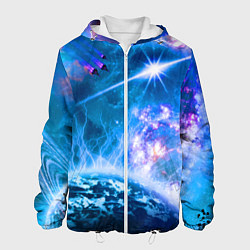 Куртка с капюшоном мужская Космос - планета и яркая звезда, цвет: 3D-белый