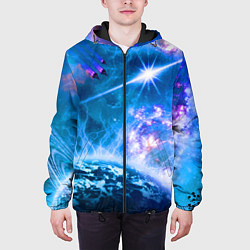 Куртка с капюшоном мужская Космос - планета и яркая звезда, цвет: 3D-черный — фото 2