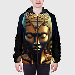 Куртка с капюшоном мужская Нейросеть - золотая статуя египетской царицы, цвет: 3D-черный — фото 2