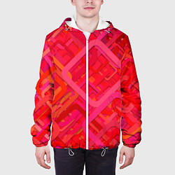 Куртка с капюшоном мужская Красные абстрактные геометрические ромбы, цвет: 3D-белый — фото 2