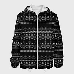 Куртка с капюшоном мужская Черно-белый зимний орнамент Scandinavian winter, цвет: 3D-белый