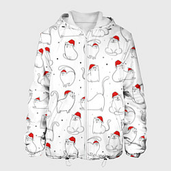 Куртка с капюшоном мужская Паттерн новогодний котик, цвет: 3D-белый