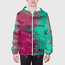 Куртка с капюшоном мужская Светло-розовые и зелёные краски растекаются, цвет: 3D-белый — фото 2