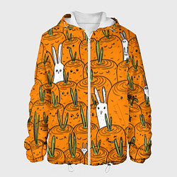 Куртка с капюшоном мужская Милые кролики в морковном поле, цвет: 3D-белый