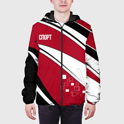 Куртка с капюшоном мужская Красно черная абстракция на белом спорт, цвет: 3D-черный — фото 2