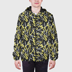 Куртка с капюшоном мужская Кривые линии гранж, цвет: 3D-черный — фото 2