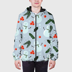 Куртка с капюшоном мужская Снеговики и ягодки, цвет: 3D-черный — фото 2