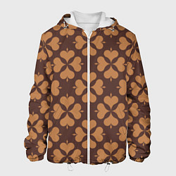 Куртка с капюшоном мужская Четырехлистный клевер коричневый, цвет: 3D-белый