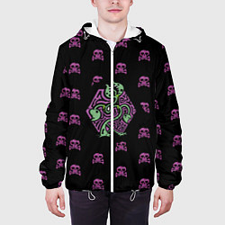 Куртка с капюшоном мужская Ядовитое растение с черепочками, цвет: 3D-белый — фото 2