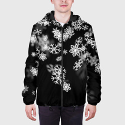 Куртка с капюшоном мужская Белые снежинки, цвет: 3D-черный — фото 2